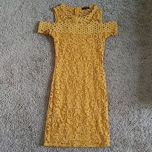 Yellow off shoulder mini dress